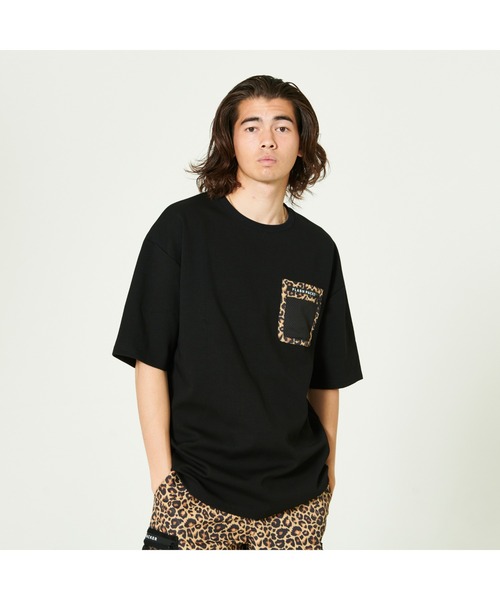 FLASH PACKER フラッシュパッカー ビックシルエット 異素材 レオパード柄ポケット Tシャツ XMPT-PKT（Tシャツ/カットソー）｜FLASH PACKER（フラッシュパッカー）