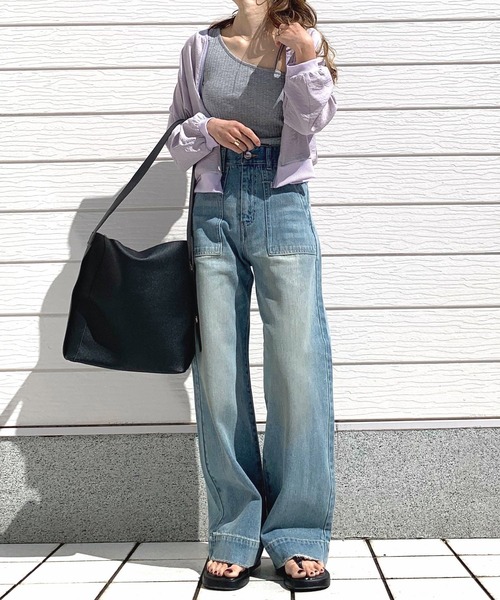 Q（キュー）の「カップ付きリブアシメキャミ（キャミソール・レディース・ブラック/ライトグレー・MEDIUM）」の4枚目の写真