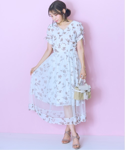 大きいサイズ＞ フラワープリントオーバーチュールワンピース marun 