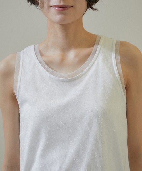 SALON adam et rope'(サロン アダム エ ロペ)の「【WEB限定】ラメチュールレイヤードリブタンクトップ(タンクトップ・レディース・オフホワイト/チャコールグレー/キャメル・FREE)」の18枚目の写真