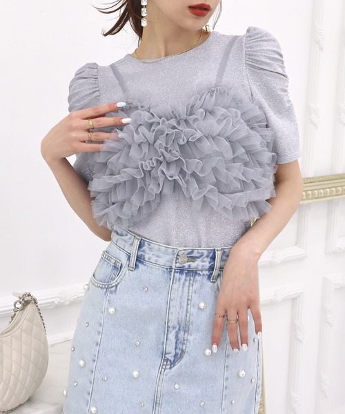 ROYAL PARTY（ロイヤルパーティー）の「チュールビスチェ付ラメトップス（Tシャツ/カットソー・レディース・ブラック/グレー/ベージュ・FREE）」の11枚目の写真