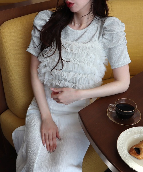 ROYAL PARTY（ロイヤルパーティー）の「チュールビスチェ付ラメトップス（Tシャツ/カットソー・レディース・ブラック/グレー/ベージュ・FREE）」の7枚目の写真