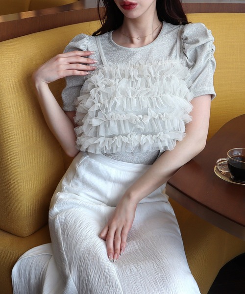 ROYAL PARTY（ロイヤルパーティー）の「チュールビスチェ付ラメトップス（Tシャツ/カットソー・レディース・ブラック/グレー/ベージュ・FREE）」の8枚目の写真