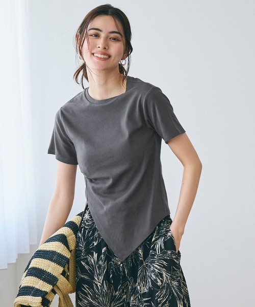 coca(coca)(コカ)の「フライス素材サイドスリットTシャツ(Tシャツ/カットソー・レディース・ホワイト/チャコール・S/M/L)」の7枚目の写真