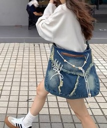 .KOM（ドットコム）の「A'GEM/9 × .kom 『.KOM/ドットケーオーエム』 デニムバッグ（ハンドバッグ）」