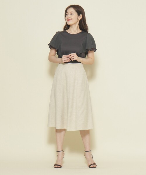 【セール】【洗える／日本製／シワになりにくい／ゴム仕様】デイリーに活躍する、麻調合繊フレアスカート（スカート）｜COUP DE CHANCE（クードシャンス）