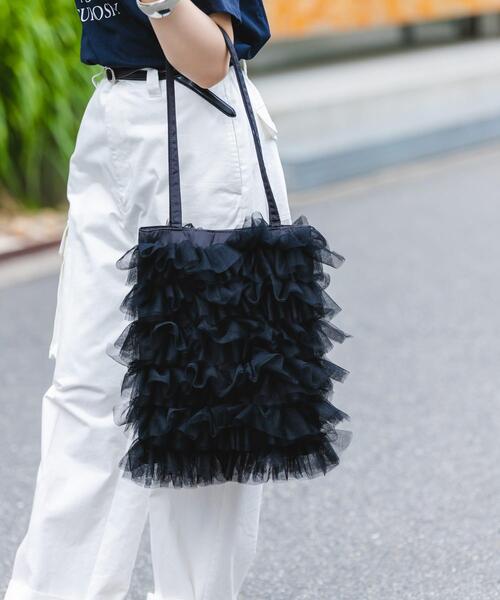 RODE SKO(ロデスコ)の「チュールトートバッグ(トートバッグ・レディース・アイボリー/グレー/ブラック・ONE)」の14枚目の写真