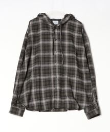 Chikashitsu + | ストリートファッション Chikashitsu + チカシツプラス glen check hooded shirt チェックシャツ オーバーサイズ フードシャツ フードチェックシャツ グレンチェック 長袖シャツ 長袖トップス 羽織り 韓国ファッション 韓国ストリート(シャツ/ブラウス)