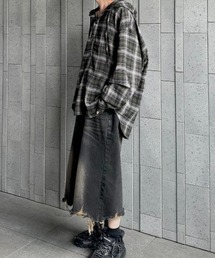 Chikashitsu +（チカシツプラス）の「【Chikashitsu +】glen check hooded shirt / 【チカシツプラス】グレンチェックフード長袖シャツ（シャツ/ブラウス）」