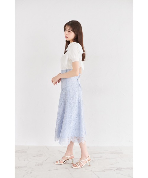 tocco closet（トッコ　クローゼット）の「２ＷＡＹシフォンリボン付きパール装飾チュールパフスリーブニットプルオーバー（Tシャツ/カットソー・レディース・オフホワイト/ラベンダー/ブラック・M）」の5枚目の写真