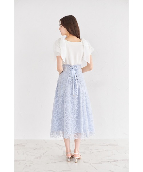 tocco closet（トッコ　クローゼット）の「２ＷＡＹシフォンリボン付きパール装飾チュールパフスリーブニットプルオーバー（Tシャツ/カットソー・レディース・オフホワイト/ラベンダー/ブラック・M）」の6枚目の写真