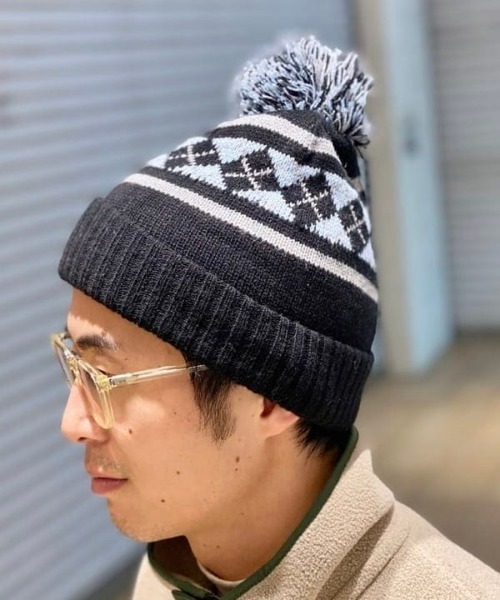 BEAMS（ビームス）の「アーガイル ポンポン ワッチ キャップ（ニットキャップ/ビーニー・メンズ・ブラウン/ネイビー/ブラック/オリーブ・ONE SIZE）」の11枚目の写真