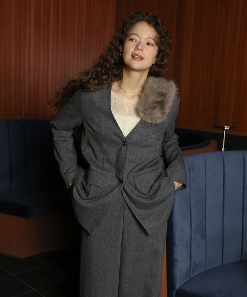 select MOCA（セレクトモカ）の「【ZOZO限定】ツイードノーカラージャケット（ノーカラージャケット・レディース・チャコール/ブラウン・FREE）」の7枚目の写真