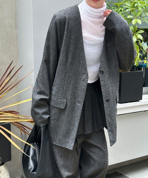 select MOCA（セレクトモカ）の「【ZOZO限定】ツイードノーカラージャケット（ノーカラージャケット・レディース・チャコール/ブラウン・FREE）」の14枚目の写真