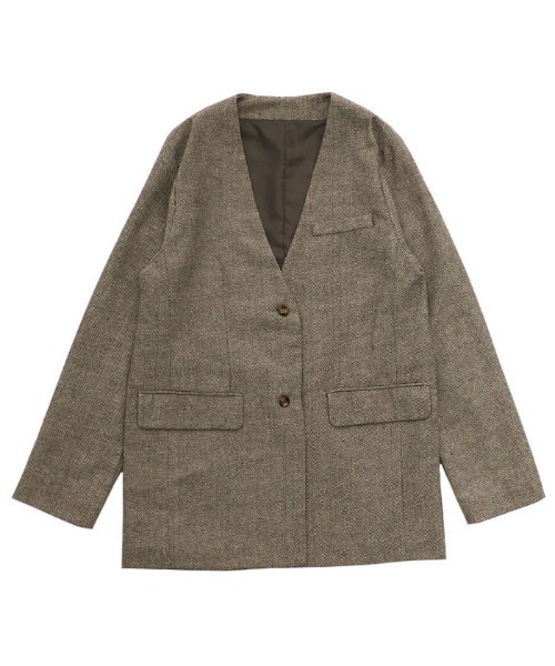 【モカ】 セール】【ZOZO限定】ツイードノーカラージャケット（ノーカラー