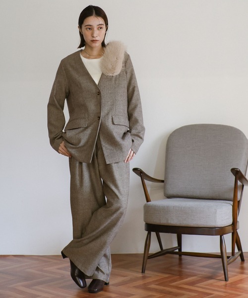 新品未使用✨styling/ 　ケイシラハタ✨ツイード　ノーカラージャケット セール】【ZOZO限定】ツイードノーカラージャケット（ノーカラー