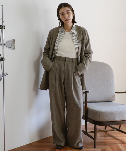 セール】【ZOZO限定】ツイードノーカラージャケット（ノーカラー