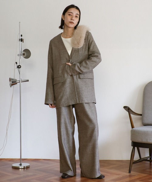 セール】【ZOZO限定】ツイードノーカラージャケット（ノーカラー