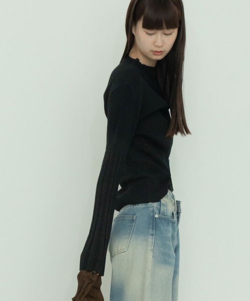 セール】リブ編みフレアスリーブニット / リブニット トップス 長袖