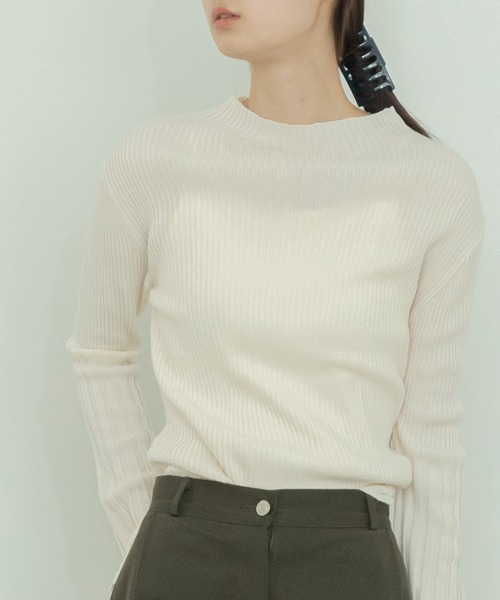 セール】リブ編みフレアスリーブニット / リブニット トップス 長袖