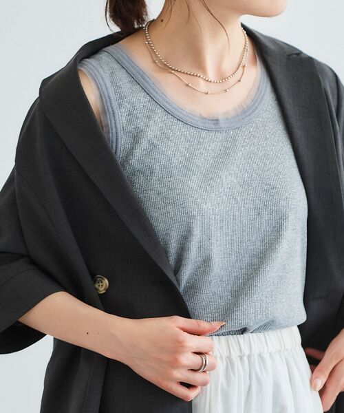 le.coeur blanc(ルクールブラン)の「ラメリブタンクトップ(Tシャツ/カットソー・レディース・ブラック/オフホワイト/グレー・38)」の3枚目の写真