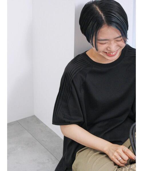 Samansa Mos2 blue(サマンサモスモスブルー)の「袖タックプルオーバー(Tシャツ/カットソー・レディース・ネイビー/ブラック/オフホワイト・F)」の1枚目の写真