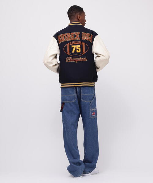 AVIREX スタジャン レザージャケット ウール スクーカム ヴァーシティ 黒 WEB&DEPOT限定》SKOOKUM VARSITY JACKET/スクーカム ヴァー