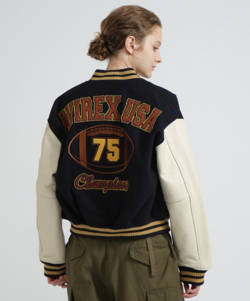AVIREX スタジャン レザージャケット ウール スクーカム ヴァーシティ 黒 WEB&DEPOT限定》SKOOKUM VARSITY JACKET/スクーカム ヴァー