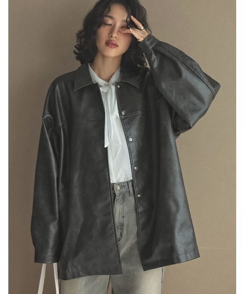 セール】ミドル丈フェイクレザージャケット（ブルゾン）｜Re:EDIT