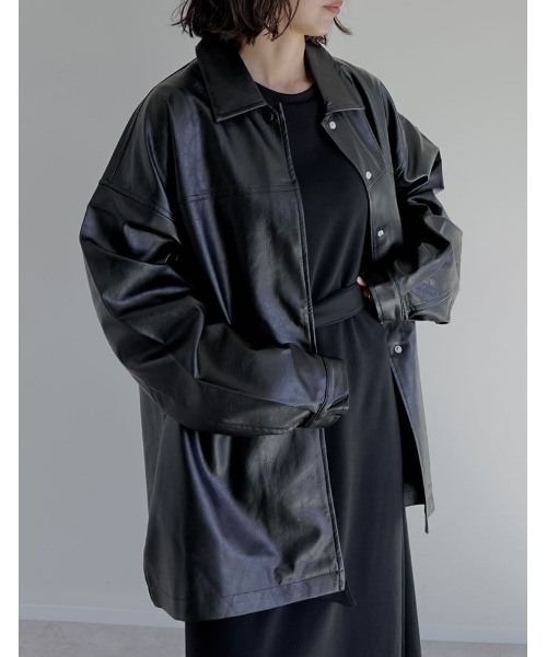セール】ミドル丈フェイクレザージャケット（ブルゾン）｜Re:EDIT