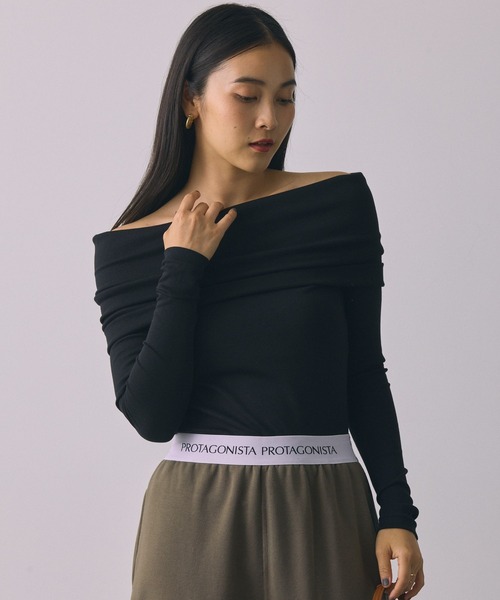 BABYLON 売れ筋商品|||バビロン Tシャツ トップス レディース Tops Black BABYLONE（バビロン）の「オフショルカットソー（Tシャツ