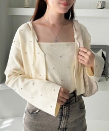 one after another NICE CLAUP | 肩リボンビジューニットビスチェ【セットで着れるカーディガンあり】(キャミソール)