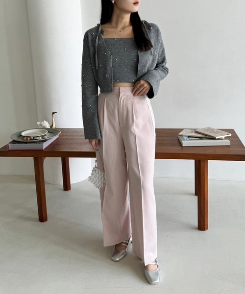 one after another NICE CLAUP（ワンアフターアナザーナイスクラップ）の「肩リボンビジューニットビスチェ【セットで着れるカーディガンあり】（キャミソール・レディース・レッド/ピンク/ブラック/アイボリー/杢グレー・FREE）」の13枚目の写真