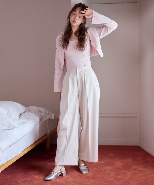 肩リボンビジューニットビスチェ【セットで着れるカーディガンあり