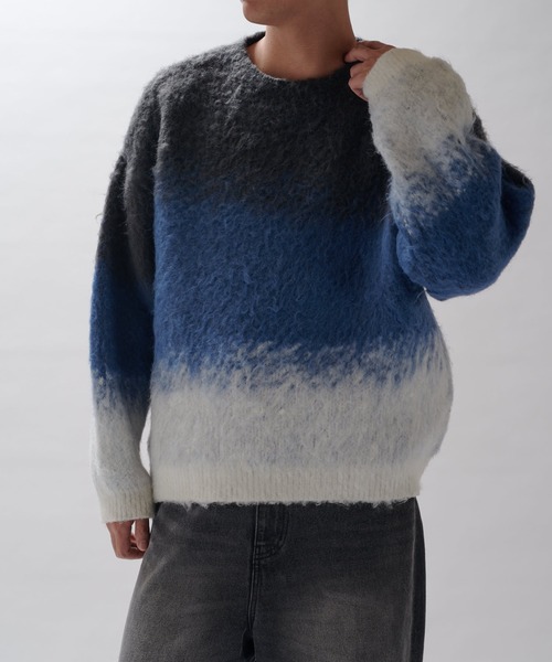 Lui's(ルイス)の「シャーギー3トーンニット(ニット/セーター・メンズ・ブラック/グレー・FREE)」の4枚目の写真