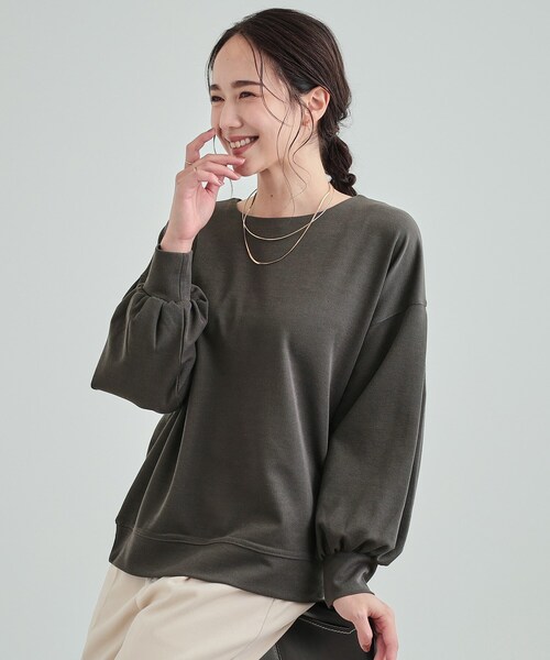 DRESKIP（ドレスキップ）の「◆【洗える】きれいめ上品な 大人のパフスリーブトップス（Tシャツ/カットソー・レディース・チャコールグレー/アイボリー系/ライトグリーン/ブラック系・02/03/04）」の3枚目の写真