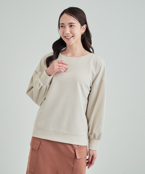 DRESKIP（ドレスキップ）の「◆【洗える】きれいめ上品な 大人のパフスリーブトップス（Tシャツ/カットソー・レディース・チャコールグレー/アイボリー系/ライトグリーン/ブラック系・02/03/04）」の9枚目の写真