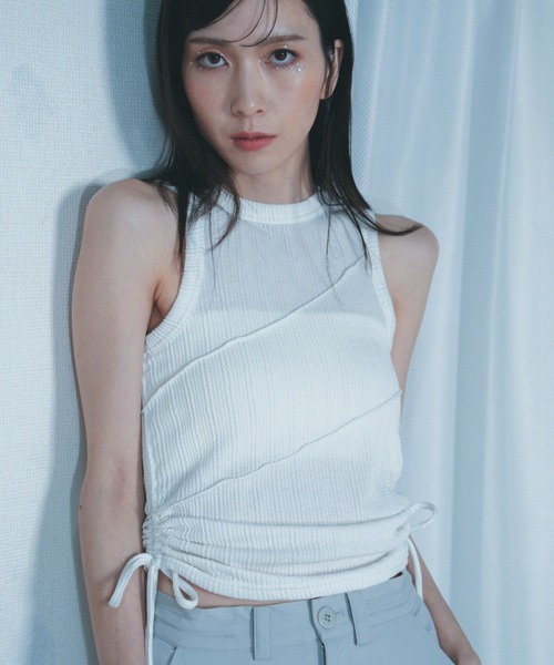 Nora Lily elle（ノラリリーエル）の「【Nora Lily】「elle」Bias Cutting Rib Sleeve-less Top（Tシャツ/カットソー・レディース・ホワイト/ライム・FREE）」の13枚目の写真