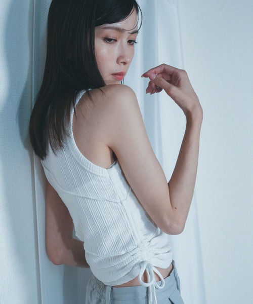 Nora Lily elle（ノラリリーエル）の「【Nora Lily】「elle」Bias Cutting Rib Sleeve-less Top（Tシャツ/カットソー・レディース・ホワイト/ライム・FREE）」の12枚目の写真