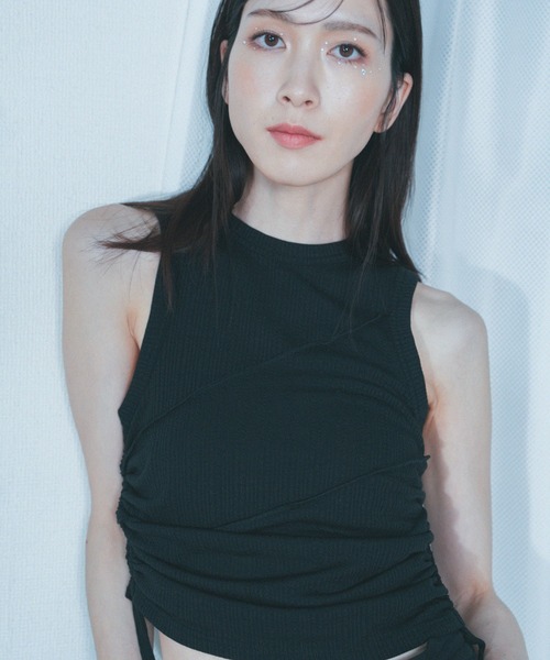 Nora Lily elle（ノラリリーエル）の「【Nora Lily】「elle」Bias Cutting Rib Sleeve-less Top（Tシャツ/カットソー・レディース・ホワイト/ライム・FREE）」の9枚目の写真