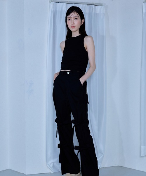 Nora Lily elle（ノラリリーエル）の「【Nora Lily】「elle」Bias Cutting Rib Sleeve-less Top（Tシャツ/カットソー・レディース・ホワイト/ライム・FREE）」の5枚目の写真