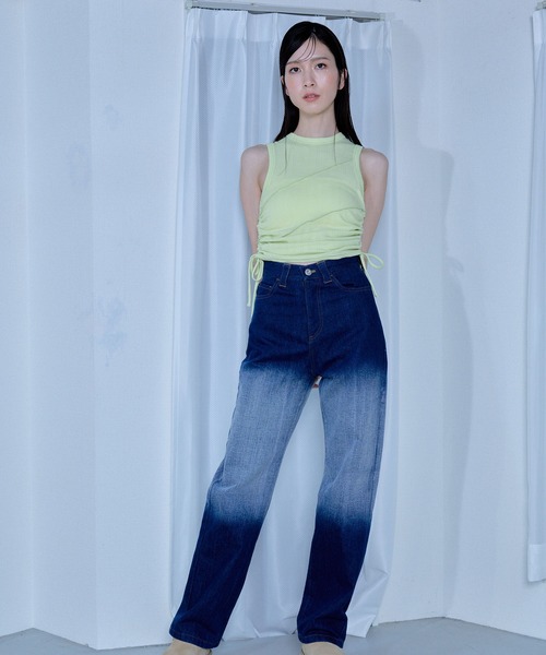 Nora Lily elle（ノラリリーエル）の「【Nora Lily】「elle」Bias Cutting Rib Sleeve-less Top（Tシャツ/カットソー・レディース・ホワイト/ライム・FREE）」の4枚目の写真