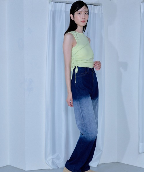 Nora Lily elle（ノラリリーエル）の「【Nora Lily】「elle」Bias Cutting Rib Sleeve-less Top（Tシャツ/カットソー・レディース・ホワイト/ライム・FREE）」の3枚目の写真