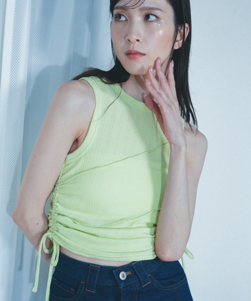 Nora Lily elle（ノラリリーエル）の「【Nora Lily】「elle」Bias Cutting Rib Sleeve-less Top（Tシャツ/カットソー・レディース・ホワイト/ライム・FREE）」の15枚目の写真