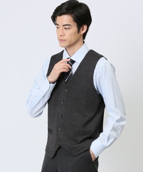 Alexander Julian（アレキサンダージュリアン）の「アレキサンダージュリアン ウォッシャブル ウール混 カルゼジャガード 前開きベスト（ベスト・メンズ・ブラウン/グレー系その他2・LARGE/X-LARGE/MEDIUM）」の2枚目の写真