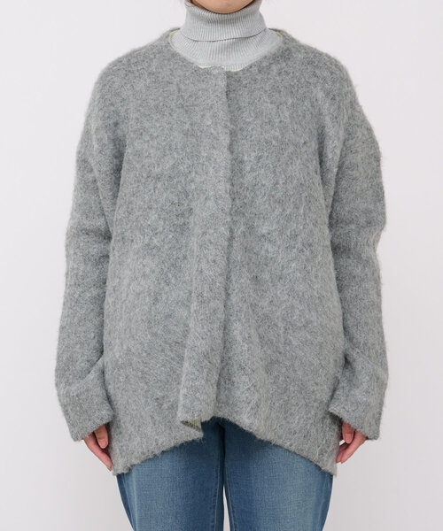 un dix cors（アンディコール）の「《柔らかい素材で軽い着心地》Wフェイス起毛ニットコート（ノーカラーコート・レディース・ブルー/グレー/ベージュ・FREE）」の13枚目の写真