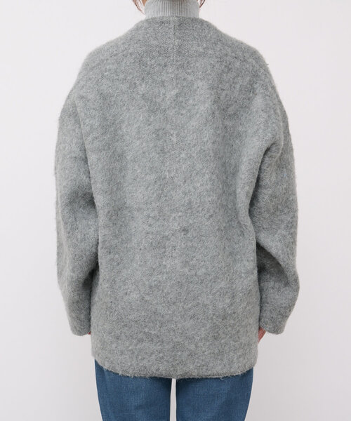 un dix cors（アンディコール）の「《柔らかい素材で軽い着心地》Wフェイス起毛ニットコート（ノーカラーコート・レディース・ブルー/グレー/ベージュ・FREE）」の15枚目の写真