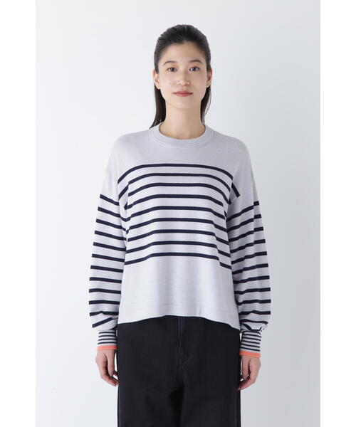 HUMAN WOMAN - 【HUMANWOMAN】24AW 077-4270106 梳毛ウールミックスボーダーニットプルオーバー長袖ニットセーター セール】◇梳毛ウールミックスボーダーニットプルオーバー