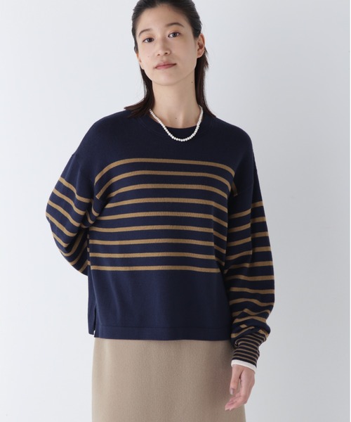 HUMAN WOMAN / ヒューマンウーマン 24AW 077-4270106 梳毛ウールミックスボーダーニットプルオーバー 長袖ニットセーター human woman HUMAN WOMAN / ヒューマンウーマン 24AW 077