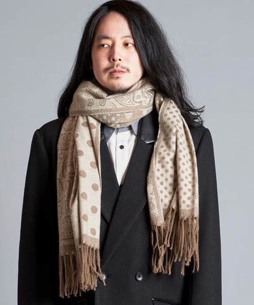 NO ID.（ノーアイディ）の「【NO ID.】Paisley Dot Stole / ペイズリー ドット ストール（ストール/ショール・メンズ・ベージュ/ブラック・ONE SIZE）」の7枚目の写真